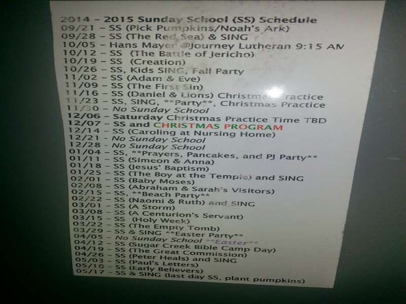 Sunday School Schedule